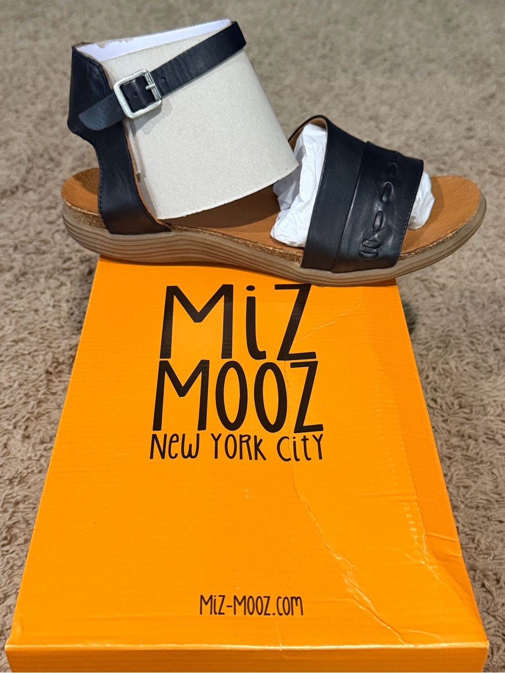 Miz Mooz Marabel Womens Black Leather Hook & Loop Strap Sandals Shoes Size 7.5